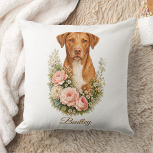 Vizsla Floral Portrait Throw Pillow