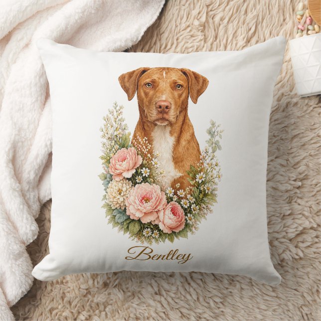 Vizsla Floral Portrait Throw Pillow (Blanket)