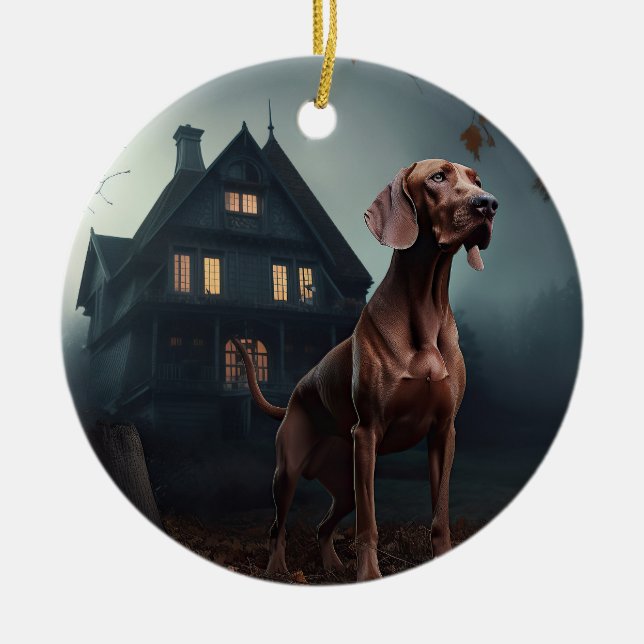 Vizsla Halloween Scary Ceramic Ornament (Front)
