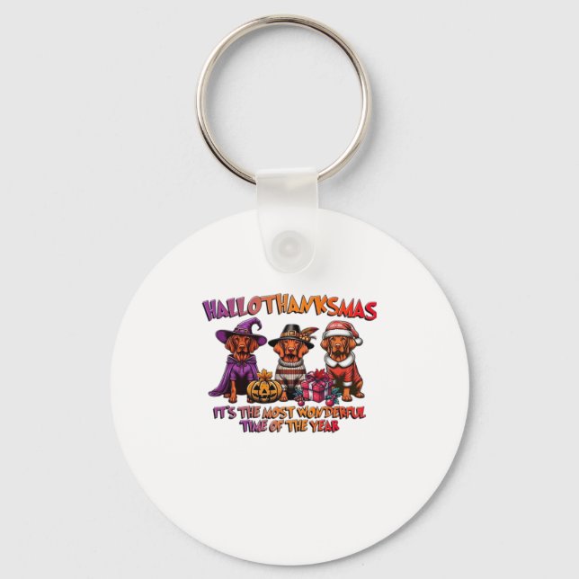 Vizsla Halloween Thanksgiving Christmas Classic T- Keychain (Front)