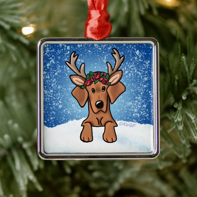 Vizsla Hound Reindeer Metal Ornament (Tree)