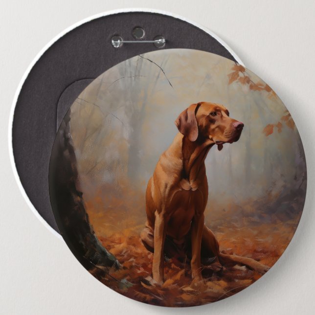 Vizsla in Autumn Leaves Fall Inspire 6 Inch Round Button (Front & Back)