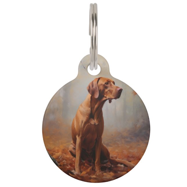 Vizsla in Autumn Leaves Fall Inspire Pet Tag (Front)
