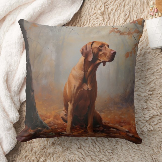 Vizsla in Autumn Leaves Fall Inspire Throw Pillow (Blanket)
