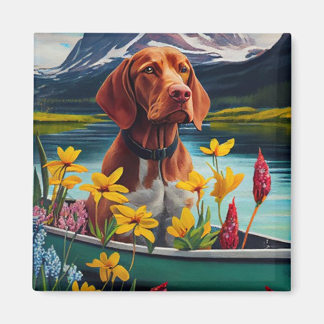 Vizsla on a Paddle: A Scenic Adventure Magnet (Front)