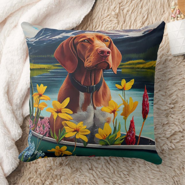 Vizsla on a Paddle: A Scenic Adventure Throw Pillow (Blanket)