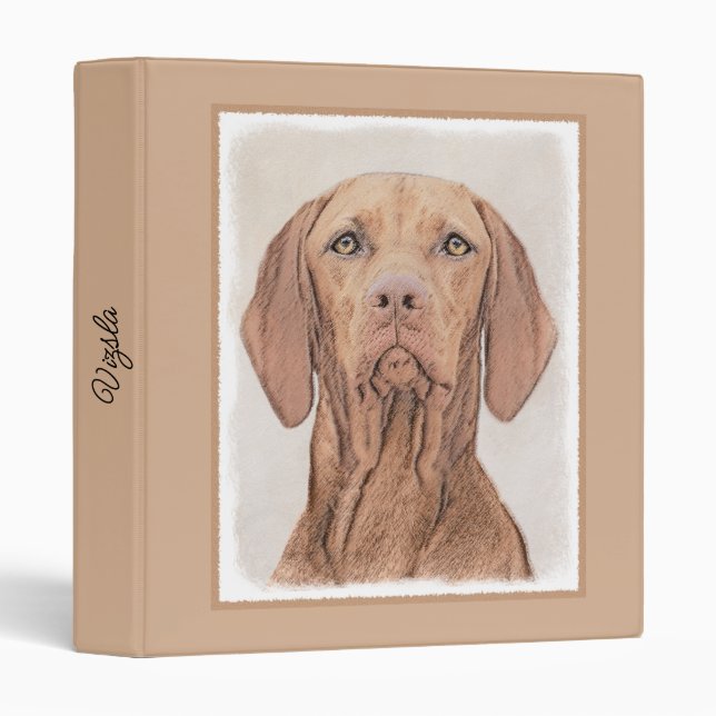 Vizsla Painting - Cute Original Dog Art 3 Ring Bin Binder (Front/Spine)
