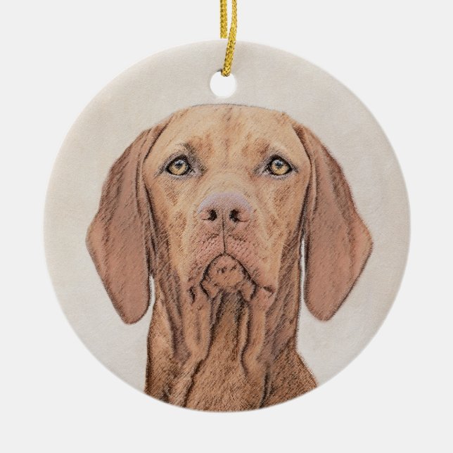 Vizsla Painting - Cute Original Dog Art Ceramic Ornament (Front)