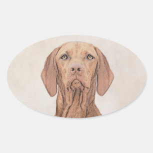 Vizsla Painting - Cute Original Dog Art Oval Sticker