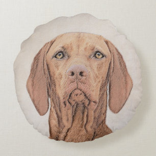 Vizsla Painting - Cute Original Dog Art Round Pillow