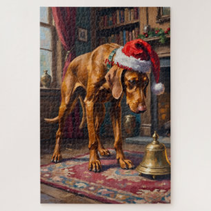 Vizsla Pointer Stance Christmas Bell Hat Jigsaw Puzzle