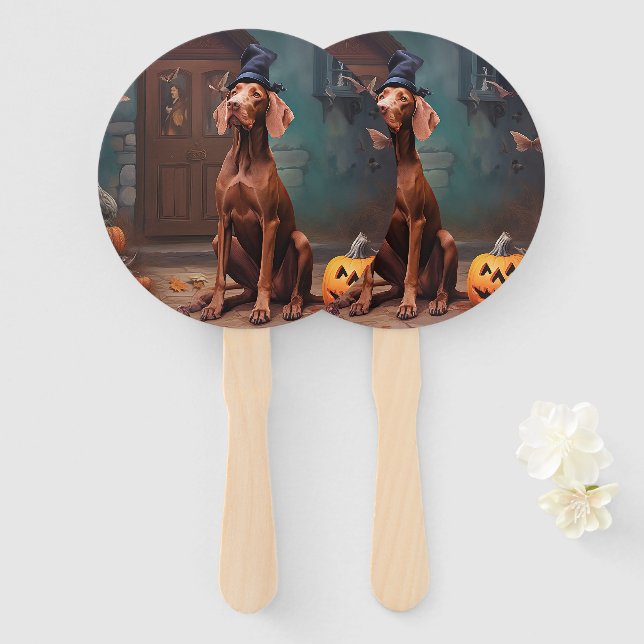 Vizsla Pumpkins Halloween Scary  Hand Fan (Front and Back)