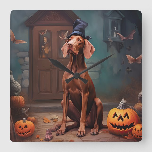 Vizsla Pumpkins Halloween Scary  Square Wall Clock (Front)