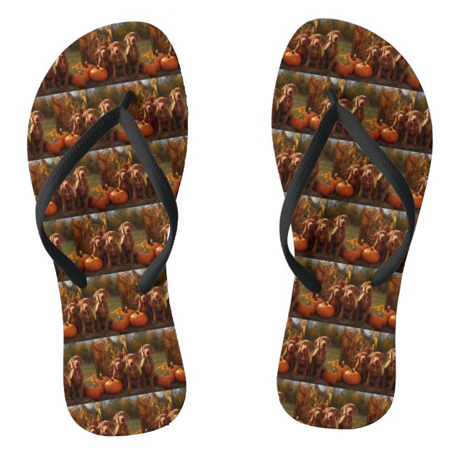 Vizsla Puppy Autumn Delight Pumpkin Flip Flops (Footbed)
