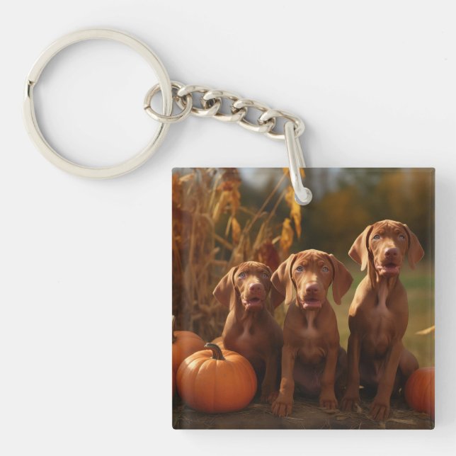 Vizsla Puppy Autumn Delight Pumpkin Keychain (Front)
