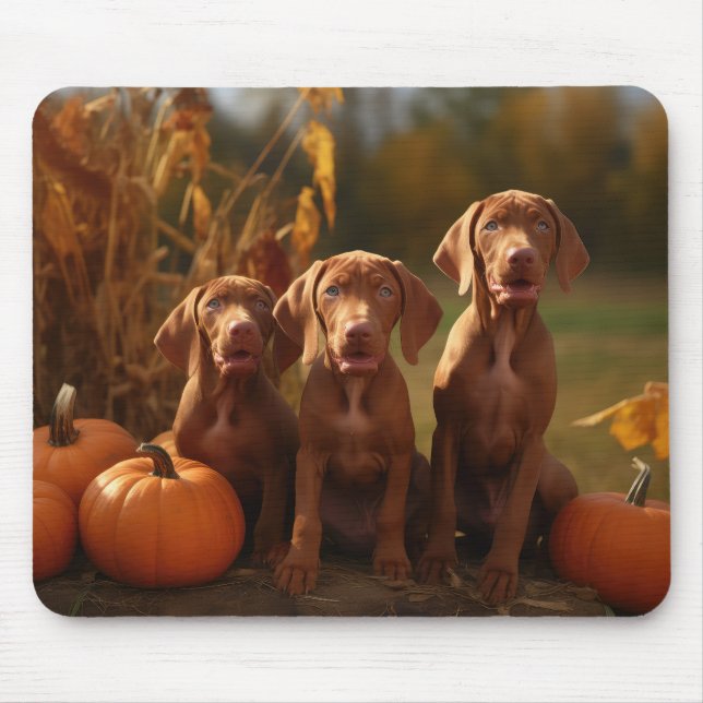 Vizsla Puppy Autumn Delight Pumpkin Mouse Pad (Front)