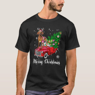 Vizsla Red Truck Christmas Santa Hat Xmas Dog Love T-Shirt