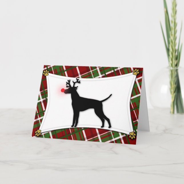 Vizsla Reindeer Christmas Card (Front)