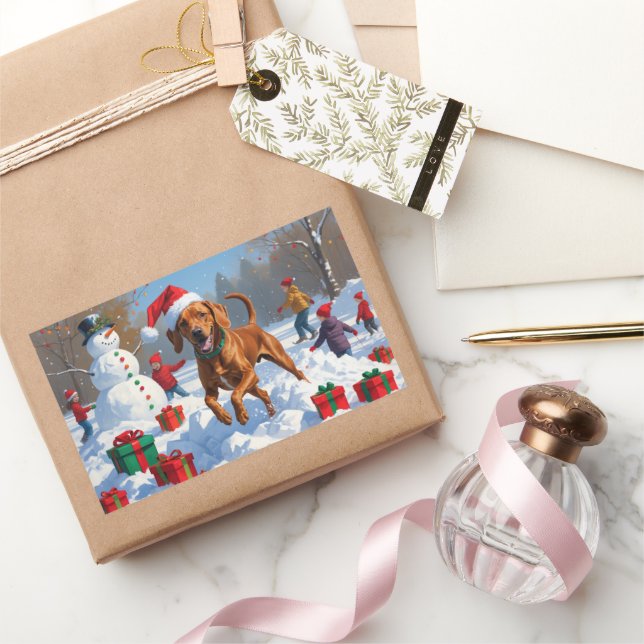 Vizsla Running in Snow with Christmas Hat Sticker (Gifting)