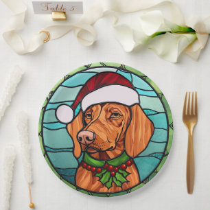 Vizsla Stained Glass Christmas  Paper Plate