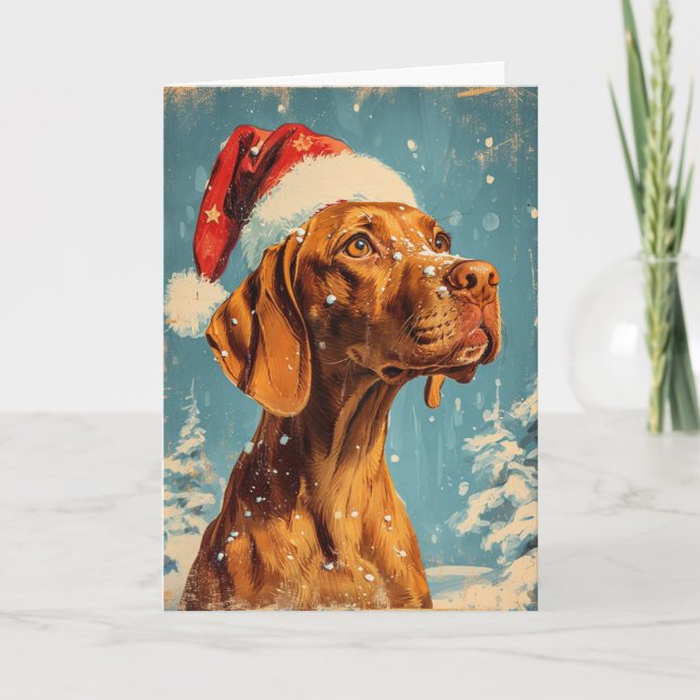 Vizsla vintage personalized Christmas Holiday Card (Front)