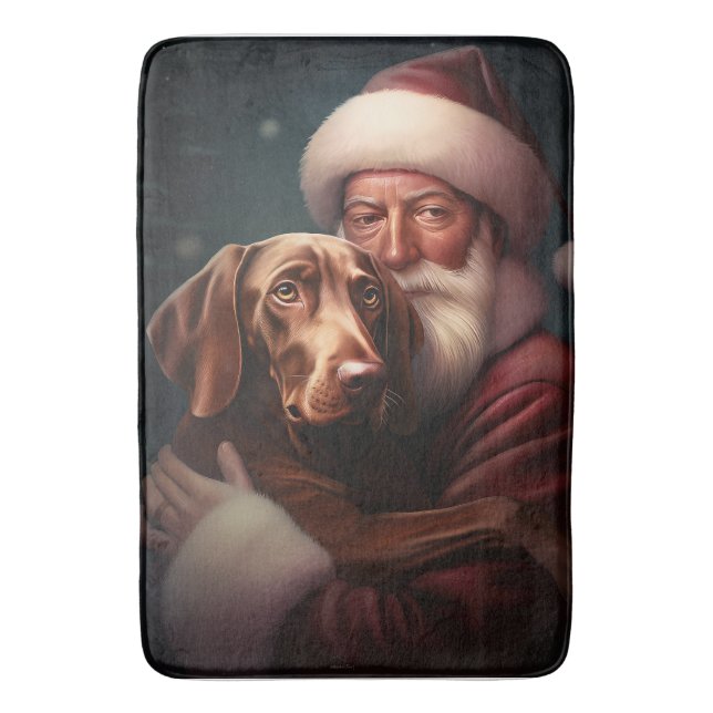 Vizsla With Santa Claus Festive Christmas Bath Mat (Front Vertical)
