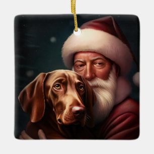 Vizsla With Santa Claus Festive Christmas Ceramic Ornament