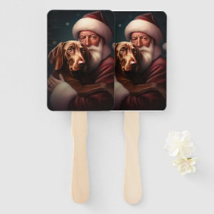 Vizsla With Santa Claus Festive Christmas Hand Fan
