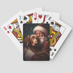 Vizsla With Santa Claus Festive Christmas Playing Cards