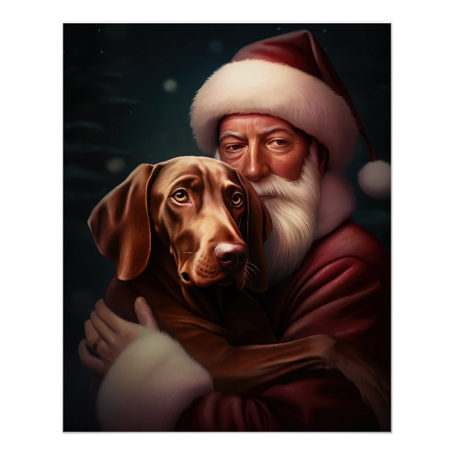 Vizsla With Santa Claus Festive Christmas Poster (Front)