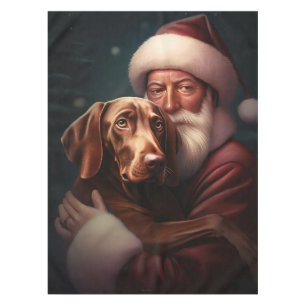 Vizsla With Santa Claus Festive Christmas Tablecloth