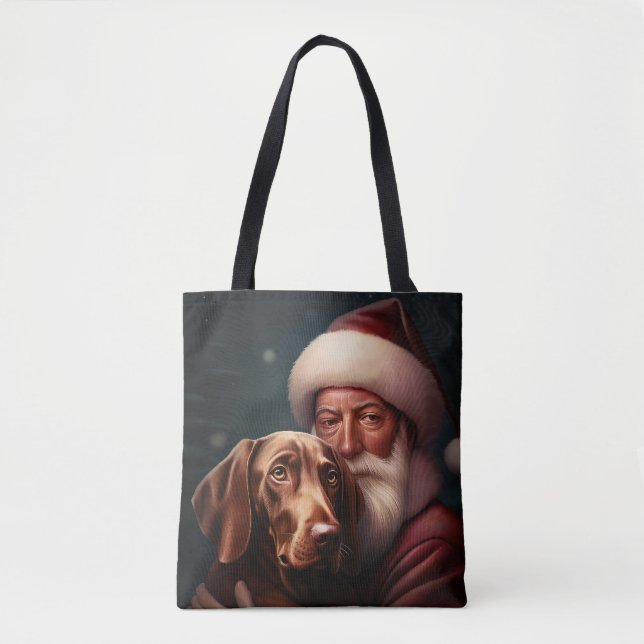 Vizsla With Santa Claus Festive Christmas Tote Bag (Front)