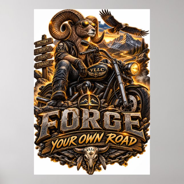 VLLC Forge Your Own Road Motorcycle Biker Skeleton Poster (Front)