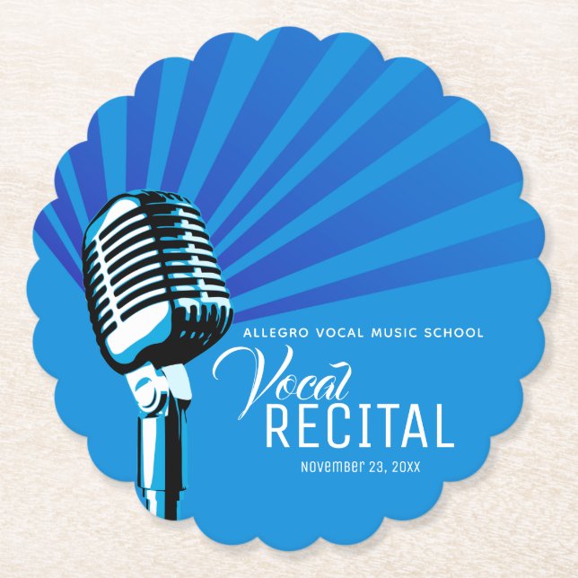 Vocal recital classic microphone music blue  paper coaster (Front)