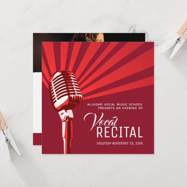 Vocal recital classic microphone music red invitation (Front/Back In Situ)