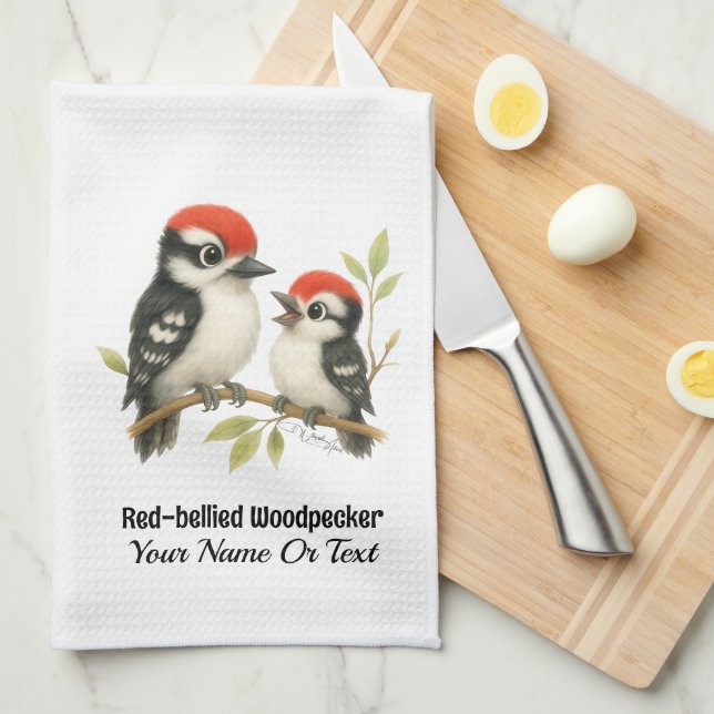 Vocal Red-bellied Woodpecker Kitchen Towel (Quarter Fold)