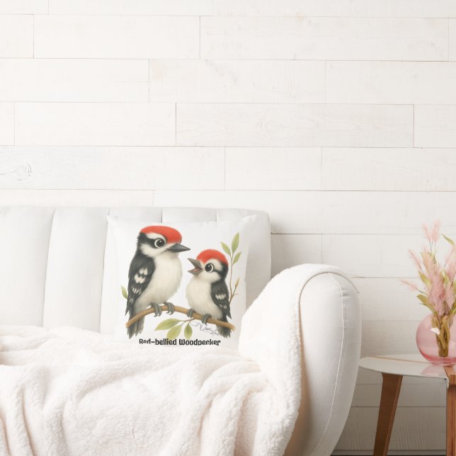 Vocal Red-bellied Woodpecker Throw Pillow (Couch)