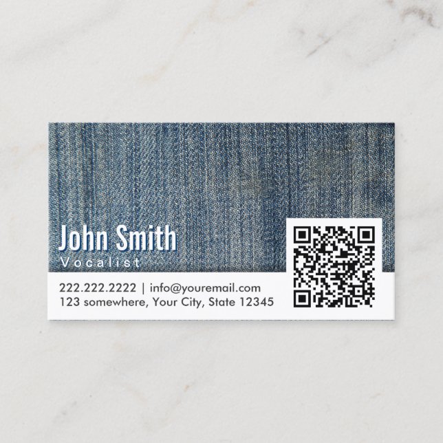 Vocalist Blue Jeans QR Code Business Card (Front)