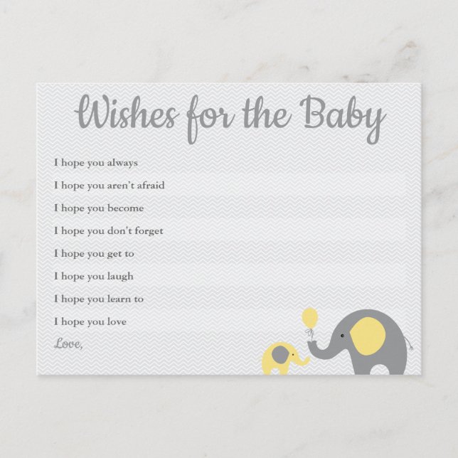 Vœux de cartes pour bébé Shower Bébé Éléphant Jaun (Devant)
