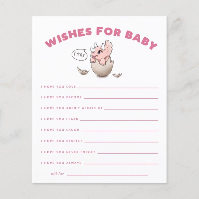 Voeux dinosaures roses pour carte bébé (Devant)