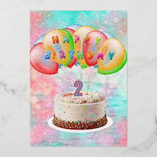 Vœux En Aluminium Bougie numéro 2 sur gâteau, carte de joyeux annive