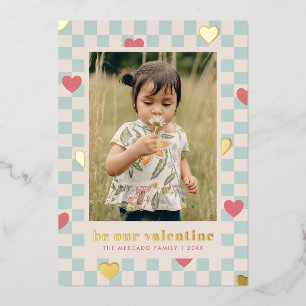 Vœux En Aluminium Carte de la Saint-Valentin à carreaux roses et ble