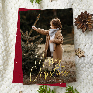 Vœux En Aluminium Carte de Noël Burgundy Manuscrit Joyeux Noël Photo