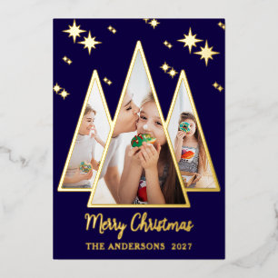 Vœux En Aluminium Carte de Noël Navy Or avec arbre de Noël photo