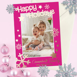 Vœux En Aluminium Carte de Noël Real Foil Stars   Rose Chaude   Phot