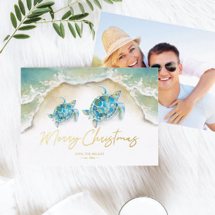 Vœux En Aluminium Carte de Noël Tortues Marines Bord de Mer