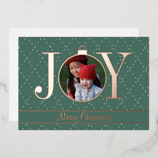 Vœux En Aluminium Carte de Noël verte JOY avec photo et or rose véri