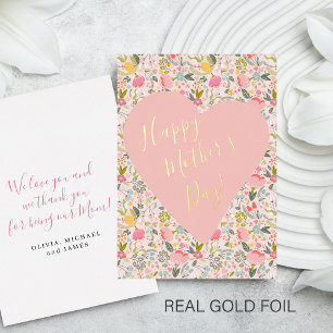 Vœux En Aluminium Carte de voeux Happy Mother's Day floral or feuill