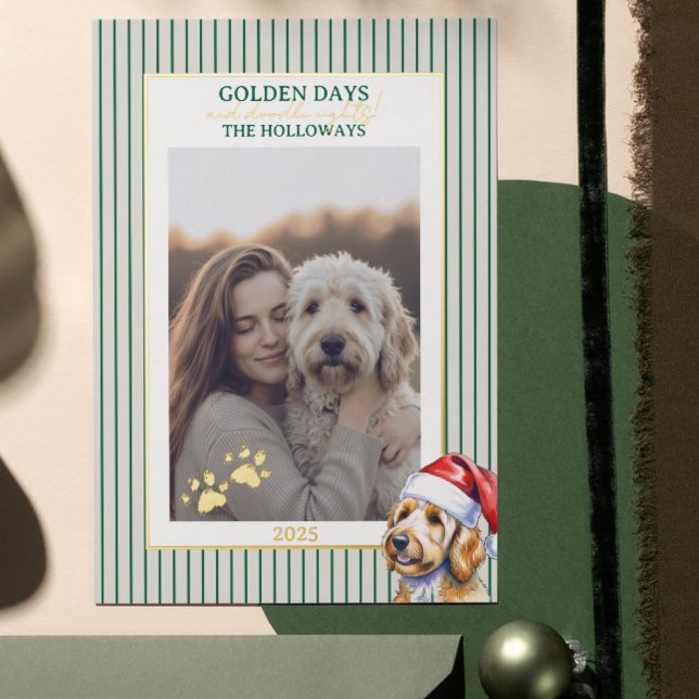 Vœux En Aluminium Carte d'huile de canne d'hiver Golden Doodle (Send Paw-liday Greetings with this Holiday Pun Watercolor Golden Doodle Foil Card! )