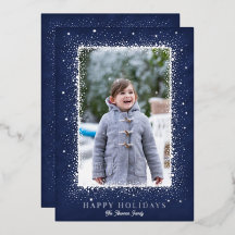 Carte photo à paillettes pour les fêtes de bleu de